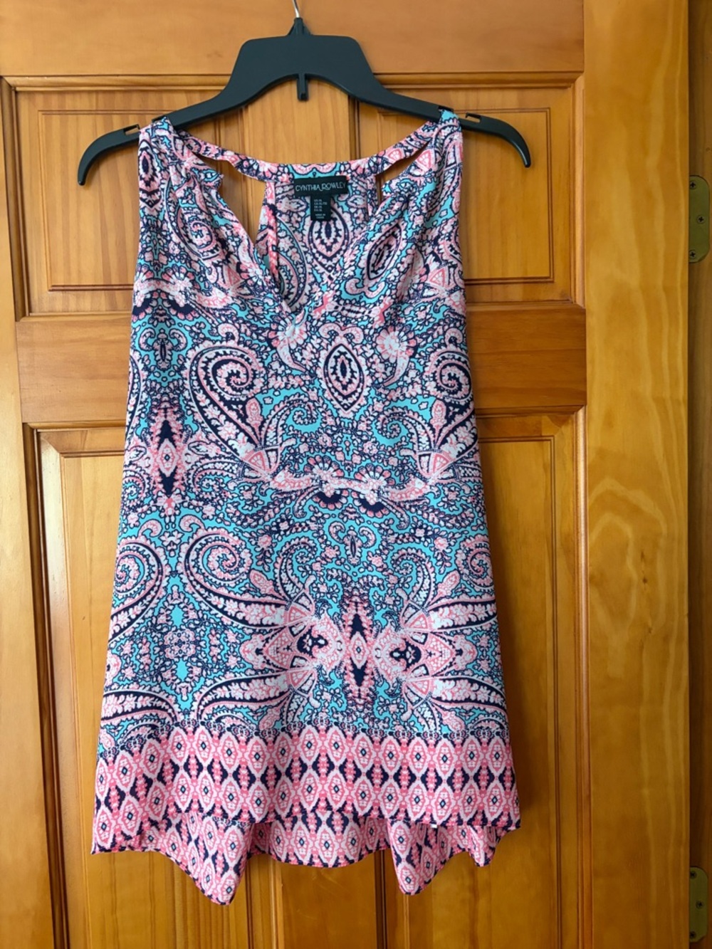 Cynthia Rowley Pink & Blue Paisley Sleeveless Top Sz XL